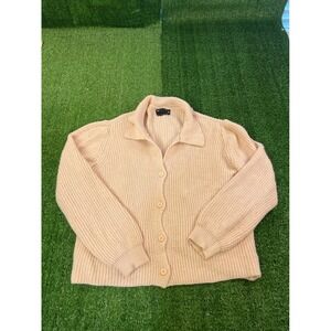 ASOS Design Womens Light Pink Chunky Rib Knit Collared Button Front Cardigan 6